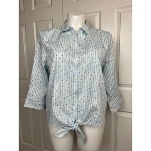 Chico's Blue Stripes & Stars Button & Tie Front Women's Shirt Size XL (3)